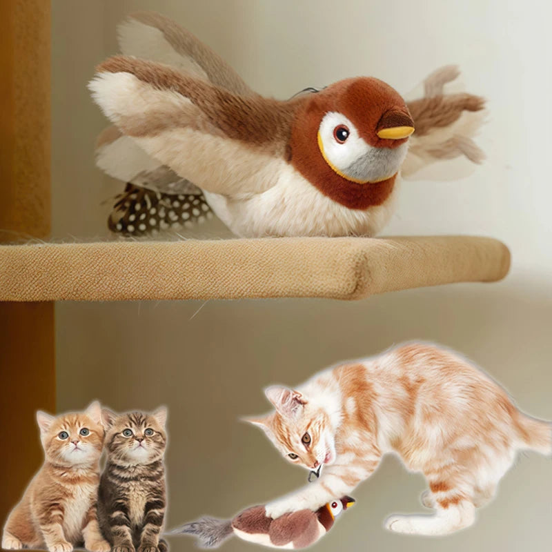 Interactive Cat Toys Rechargeable Chirping Flapping Bird with Catnip Indoor Dogs Cats Touch Activated Squeak Plush Toy for Pet