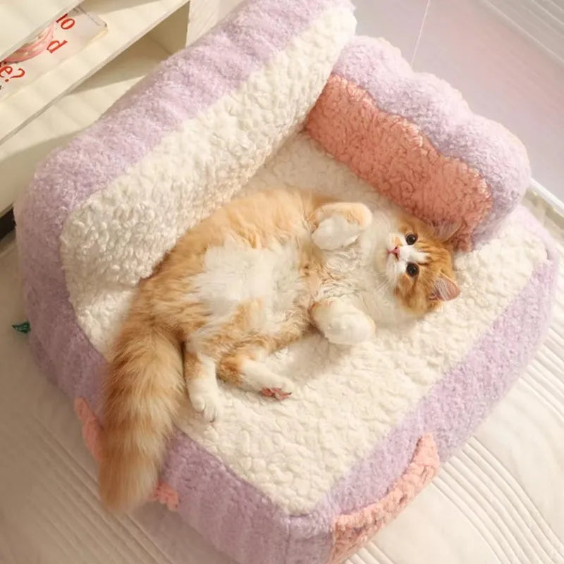 Cat Cake Sofa Nest Winter Warm Cotton Pads Thickened Deep Sleeping Bed for Small Dog Puppy Kitten Pet Supplies