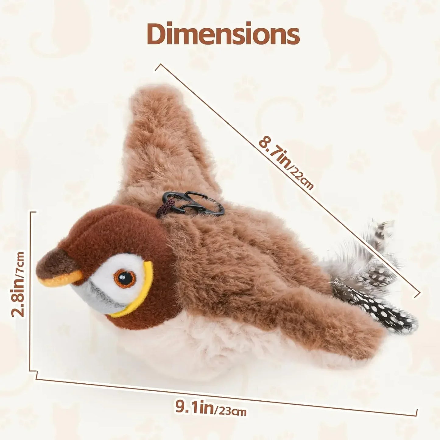 Interactive Cat Toys Rechargeable Chirping Flapping Bird with Catnip Indoor Dogs Cats Touch Activated Squeak Plush Toy for Pet